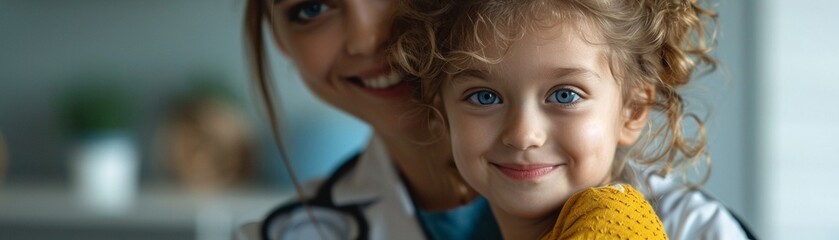 Stock image of a pediatrician gently examining a young child, conveying trust and gentle care in a pediatric clinic