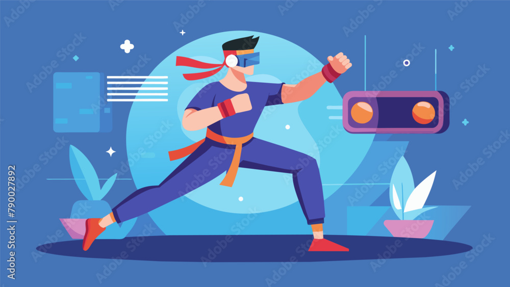 Poster an app combines martial arts with virtual reality allowing users to train and spar with a realistic 