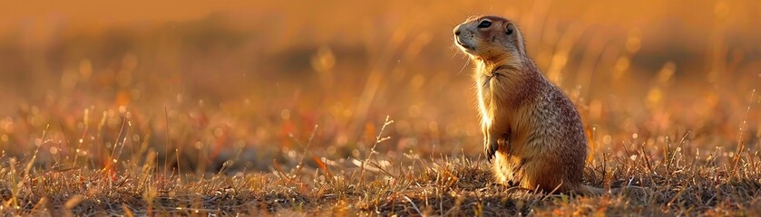 A vigilant prairie dog standing upright on a grassy knoll, on the lookout for danger, a symbol of alertness - obrazy, fototapety, plakaty