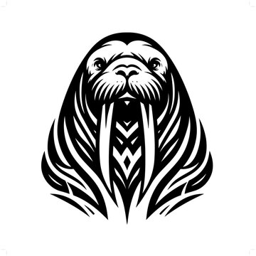 recommend clip art: walrus in modern tribal tattoo, abstract line art of animals, minimalist contour. Vector