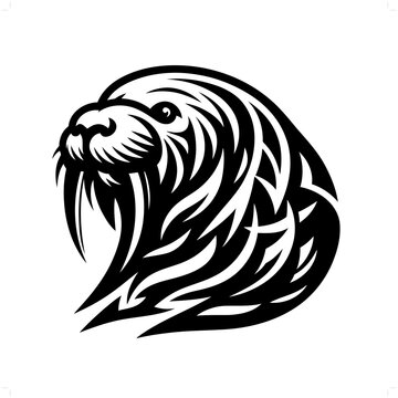 recommend clip art: walrus in modern tribal tattoo, abstract line art of animals, minimalist contour. Vector