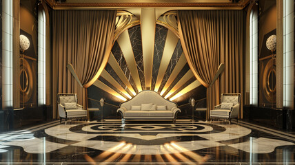 luxury art deco stage , interior of hotel hall, architecture, style