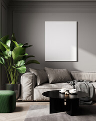 Blank poster frame mock up in beige room interior, 40x50, 3d rendering