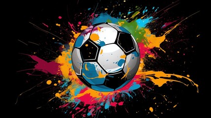 Abstract colorful illustration of a football on a black background