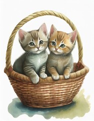 Fototapeta na wymiar two kittens in a basket