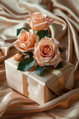 Roses bouquet and Gift box generated.AI