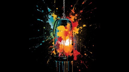 Abstract colorful illustration of a punching bag on a black background
