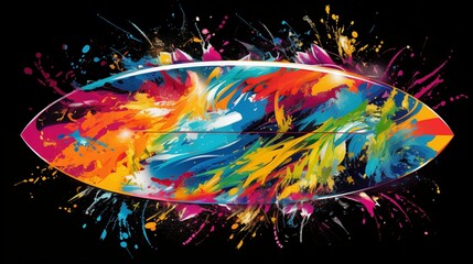 Abstract colorful illustration of a surfboard on a black background