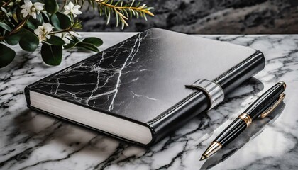 Executive Elegance: Marble-Inspired Sleek Notebook and Pen Set