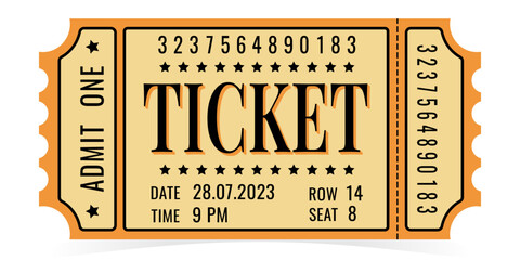 Retro admit one ticket isolated on white background, vector.
