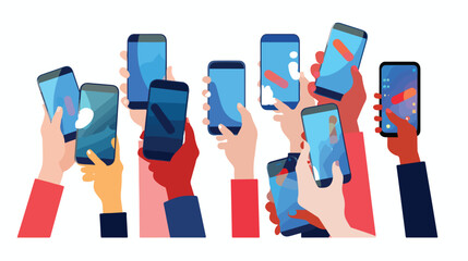 3d hands of people hold mobile phones set vector il - obrazy, fototapety, plakaty