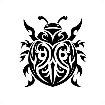 Ladybug in modern tribal tattoo, abstract line art of animals, minimalist contour. Vector