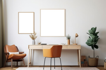 Modern Home Office with Minimalist Decor and Orange Accents