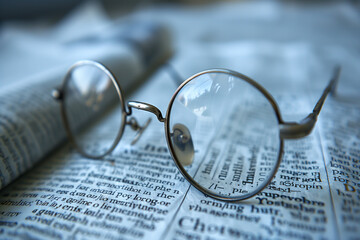 A pair of reading glasses resting on an open newspaper, symbolizing intellectual curiosity and contemplation.