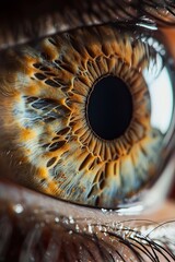 a ultra close up photo of a human eye, brown in color, ultra macro, 