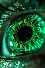 a ultra close up photo of a human eye, green in color, ultra macro