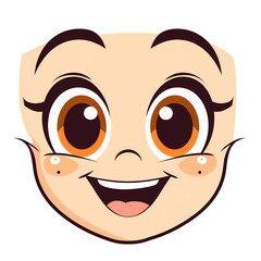 Smiling amazed happy face smiley face emoji in vector style in orange and pink pastel colors, clip art, without background