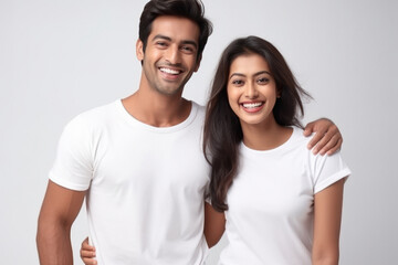 young indian couple standing on white background
