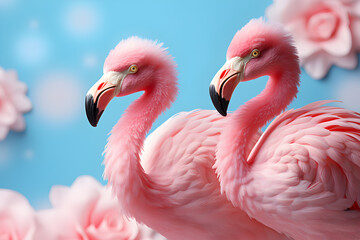 Pink flamingo in Africa. Beautiful extreme close-up.