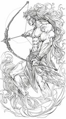 Fantasy Creatures: A coloring book page featuring a powerful centaur