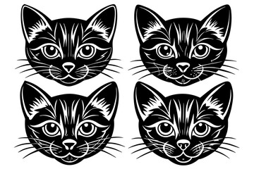set of  cat face icons vector silhouette on white background 