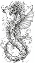 Fantasy elements: A mythical sea serpent, with scales and fins