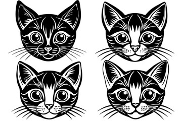 set of  cat face icons vector silhouette on white background 