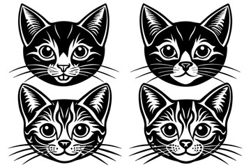 set of  cat face icons vector silhouette on white background 