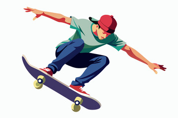 Skateboarder doing a kickflip white background - obrazy, fototapety, plakaty