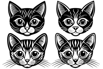 set of  cat face icons vector silhouette on white background 