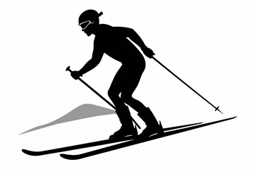 Fototapeta premium Skiing silhouette black color isolated scale up white background 