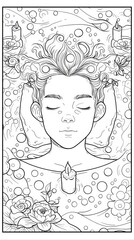 Hobbies & Relaxation Coloring Book: A coloring page featuring a person enjoying a relaxing bath with candles and bubbles