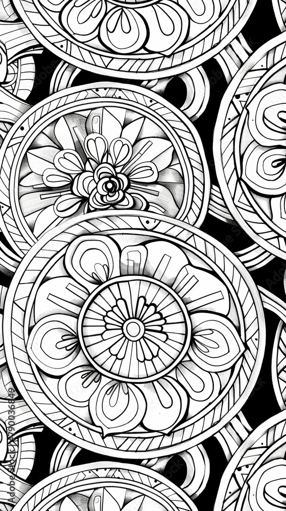 Poster mandala: an abstract mandala pattern with intertwining circles and shapes