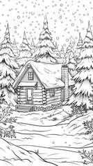 Nature scenes Coloring Book: A simple outline of a cozy cabin in a snowy forest