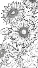 Nature scenes Coloring Book: A simple outline of a field of blooming sunflowers