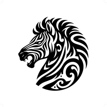 Zebra in modern tribal tattoo, abstract line art of animals, minimalist contour. Vector