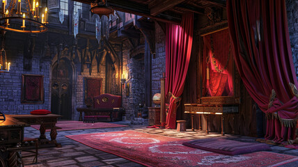 medieval stage room, ancient hall, theme park 