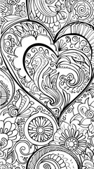 Paisley: A coloring book page featuring a paisley heart, with intricate designs for coloring