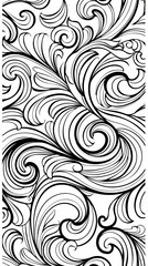Patterns: A coloring book page featuring an abstract swirl pattern, with elegant curves and loops