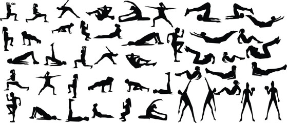 set of silhouettes of exercises