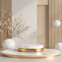 Podium gold and white for product placement mock up beautiful background - 790037658