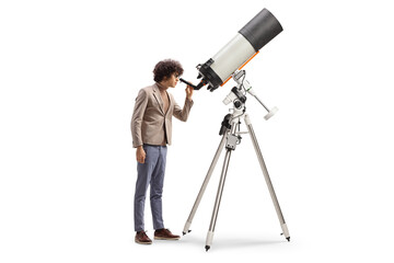 Young man observing with a telescope