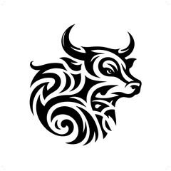 bull; cow in modern tribal tattoo, abstract line art of animals, minimalist contour. Vector