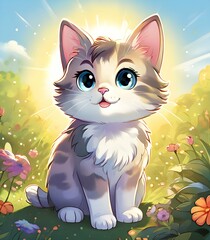 cat with flowers