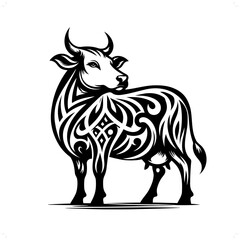 bull; cow in modern tribal tattoo, abstract line art of animals, minimalist contour. Vector