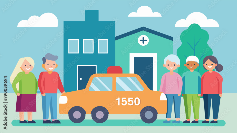 Poster a community center organizing a carpooling program for seniors who have difficulty getting around to
