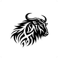 Wildebeest in modern tribal tattoo, abstract line art of animals, minimalist contour. Vector