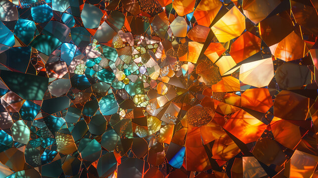 A kaleidoscope of fragmented patterns, reminiscent of stained glass