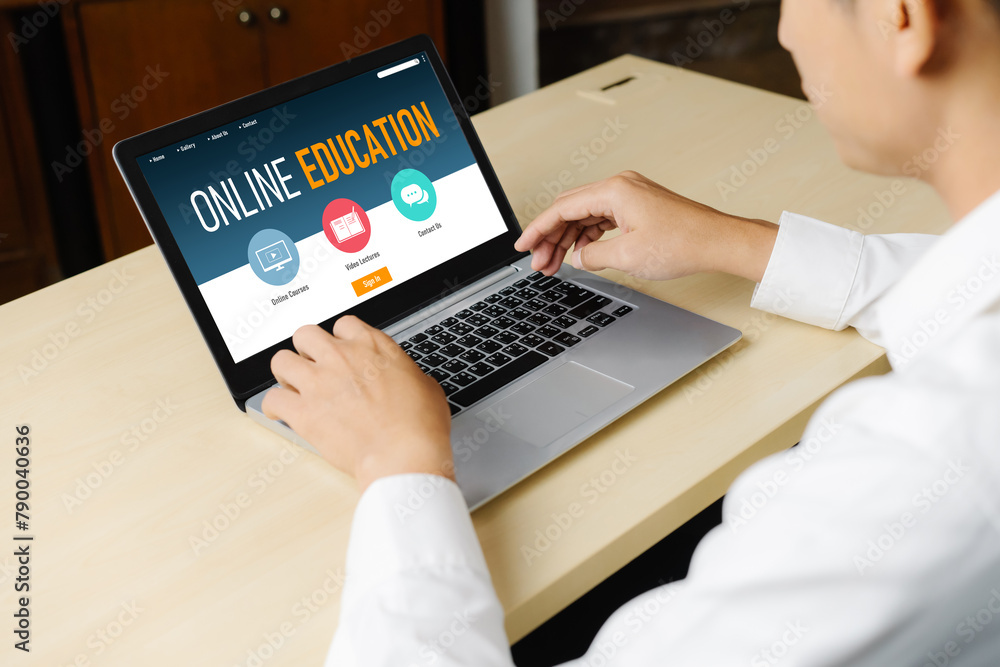Poster e-learning website with modish sofware for student to study online on the internet network