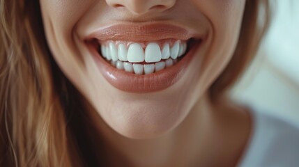 Image of a woman's mouth ,perfect white smile and white teeth.